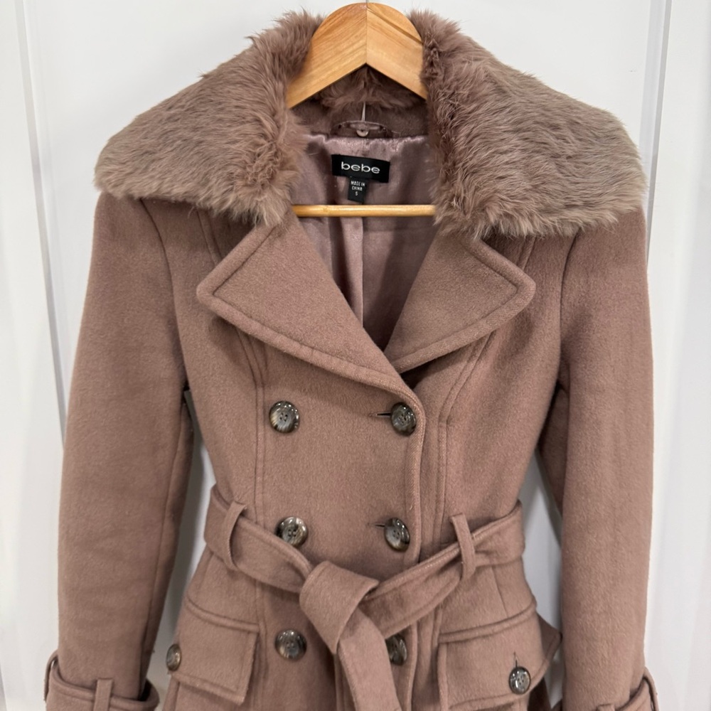 Bebe Small wool coat with rabbit removable collar